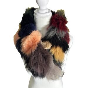 Vincent Pradier Multicolor Genuine Fox Fur Scarf Patchwork Luxury